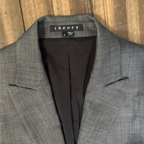 Women’s Theory Charcoal Gray Sz S Blazer Shoulder Pads Office Professional Wool - Picture 1 of 12